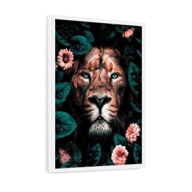 Imagem de Quadro Decorativo O Rei Da Selva Face Leão Flores 60x40cm - Casa Real 