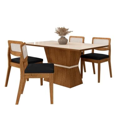 Imagem de Mesa 1,36 Riva 4 Cadeiras Sextavada Freijó/off/corino Preto - M.a