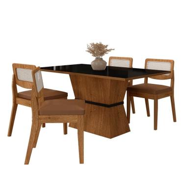 Imagem de Mesa 1,36 Riva 4 Cadeiras Sextavada Freijó/preto/corino Caramelo - M.a