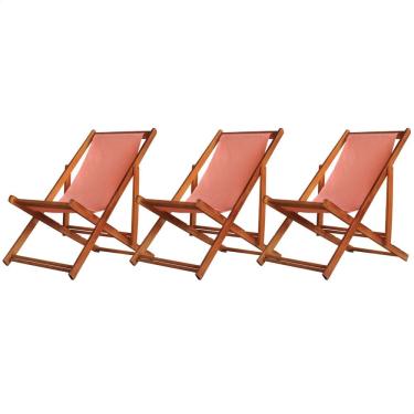 Imagem de Kit 3 Cadeiras Espreguiçadeira Preguiçosa Dobrável Sem Braço Mel