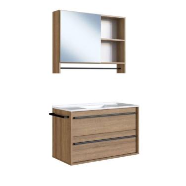 Imagem de Gabinete Suspenso 80cm Mel Toalheiro Lavatorio e Espelheira Conjunto para Banheiro CJ8030.20M