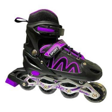 Imagem de Patins Roller Inline, Ajustável, Ideal para meninos e meninas, com bolsa, Patins 4 rodas patins. (Roxo, G 37 ao 40)