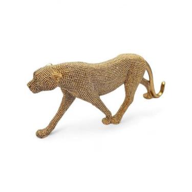 Imagem de Estátua Leopardo Dourado Andando Brilhante Detalhado 23 cm - Flash