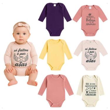 Imagem de Kit 6 Bodies Manga Longa Bebe Suedine 3 Estampados e 3 Lisos Cores e E