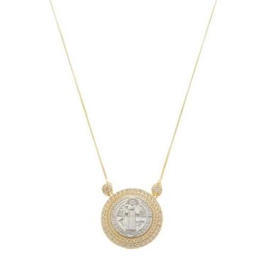 Imagem de Colar medalha são bento zircônias folheado a ouro 18k - PIUKA, Ouro 18