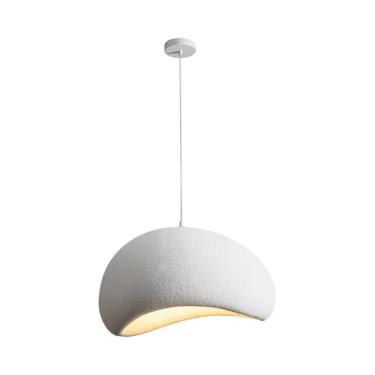 Imagem de Luminária Pendente Cúpula Estilo Japonês Cor Branca Feito de Resina Concreto 40CM
