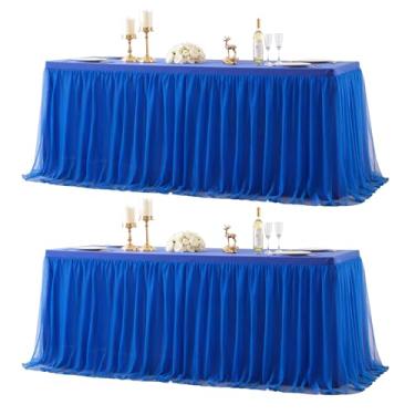 Imagem de Toalhas de mesa azul royal para festas, saias de mesa de tule, retangulares, 1,8 m, capas de mesa elásticas de elastano, banquete, casamento, chá de bebê, festa de aniversário, toalhas de mesa