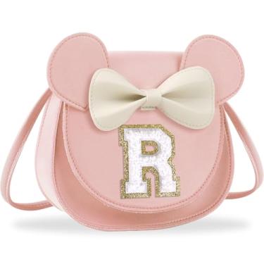 Imagem de Presentes de aniversário para meninas de 2, 3, 4, 5, 6, 7, 8, 9 e 10 anos de idade, bolsa infantil infantil para meninas pequenas com laço de orelha de rato personalizado, Pequeno-rosa-branco, R, R