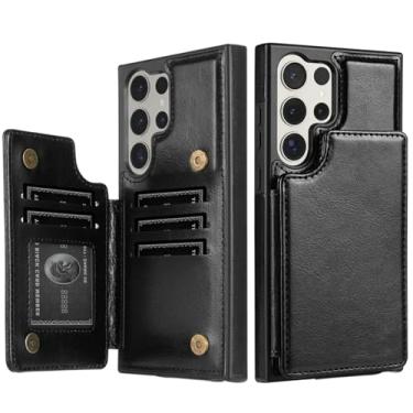 Imagem de HJZSZX Capa de couro magnética protetora com bloqueio de carteira para Galaxy S23 Ultra (para Galaxy S23 Ultra/preto)