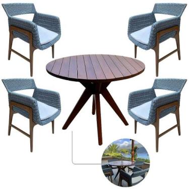 Imagem de Mesa Cozinha Vila Real Tampo Madeira 4 Poltronas Corda Náutica - Nossa