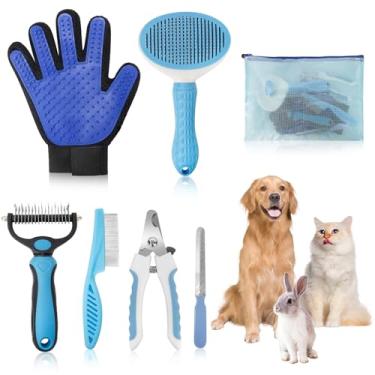 Imagem de Daxguard Kit de cuidados para animais de estimação 7 em 1 – escova para gatos, escova para cães, pente de pulgas de dupla face, aparadores de unhas de cachorro, suprimentos de banho para cães – para