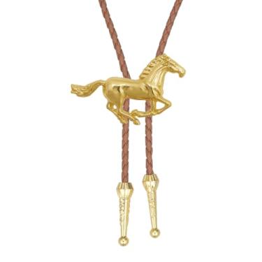 Imagem de AZORA Gravata bolo de cowboy ocidental para homens, nativos americanos, gravata de couro rodeio para homens e mulheres, Golden Horse Bolo Tie marrom, adjuatable