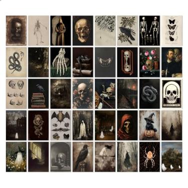 Imagem de TWNSLLA Arte de parede Moody Dark Academia, 40 peças, arte gótica vitoriana, pôsteres vintage de Halloween, decoração de parede assustadora, mini pôsteres góticos para estética de quarto, colagem de