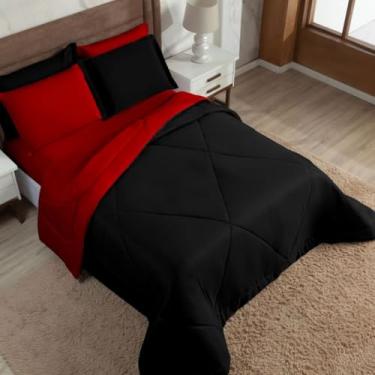 Imagem de Kit Edredom Casal Queen 3 Peças Dupla Face com Fronha Macia para Cama e Quarto (Preto/Vermelho,Kit Edredom 06)