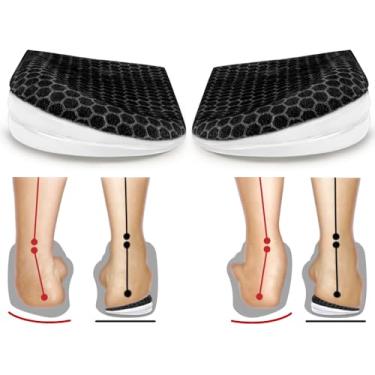 Imagem de BIGGCOOL Palmilhas corretivas para supinação e pronação excessiva, órteses inserções de cunha medial e lateral no calcanhar para alinhamento do pé, pernas de arco, dor no joelho (preto-3 camadas, P