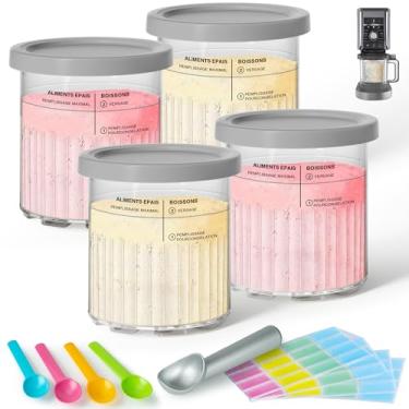 Imagem de GuanQiao Pacote com 4 canecas e tampas de creami deluxe para Ninja, 680 g, compatível com as máquinas de sorvete NC500 NC501 Series, com 5 colheres e 64 etiquetas graváveis, livre de BPA e lavável na