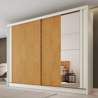 Imagem de Guarda Roupa Casal Flex com 1 Espelho 2 Portas de Correr Em MDF Monterey Made Marcs - Off White/Peroba/Off Preoba
