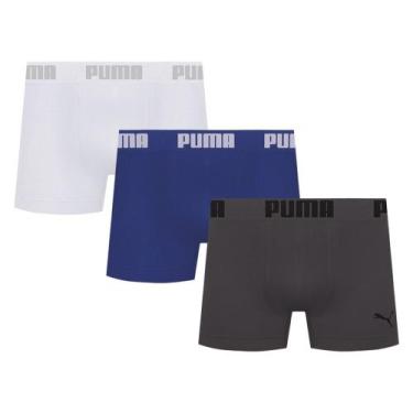Imagem de Kit 3 Cuecas Puma Boxer Sem Costura Masculina, Branco, Cinza, G