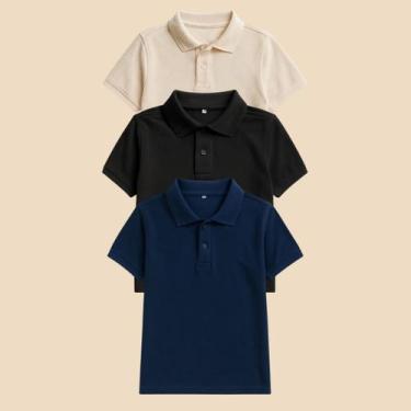 Imagem de Kit 3 Camisa Polo Infantil Masculina Básica com Gola Clássica e Botão 