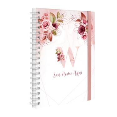 Imagem de Agenda Planner Semanal Plus 2026 Personalizada Monograma Floral Letra W (Branco E Rosa)