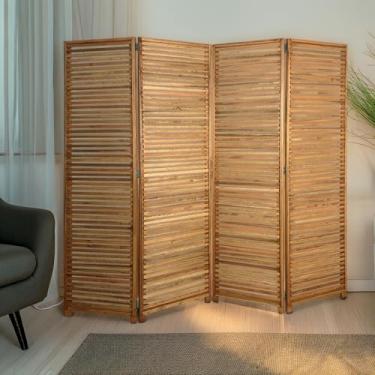 Imagem de Biombo Decorativo de Madeira 4 Folhas Ripado Sanfonado - Maju Madeiral