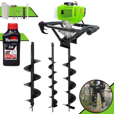 Imagem de Perfurador de Solo Menegotti MPS-52 À Gasolina Motor 2T 52cc 1,8HP 9.000rpm Empunhadura Ergonômica + Brocas 80x10, 80x15 e 80x20 + ÓLEO TOYAMA 2T