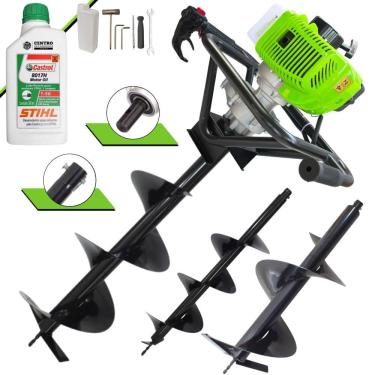 Imagem de Kit Perfurador de Solo Menegotti MPS52 À Gasolina 2T 52cc 1,8HP 9.000rpm Com Brocas 80x20cm, 80x25cm e 80x30cm + ÓLEO STIHL 2T EXTRA