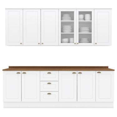 Imagem de Cozinha Modulada 9 Pecas 240cm Ce856 Americana Henn Branco Nature