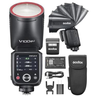 Imagem de Godox Flash de câmera V100-C V100C E-TTL para Canon, GODOX V1PRO-C atualizado, unidade de flash de cabeça redonda de 100 Ws com tela OLED e SU-1, 2.4G HSS 1/8000s Li-Ion 7,2 V/2980 mAh, V100C para