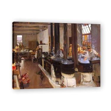 Imagem de Ordnance Officer'S Kitchen John Lavery Irish Realist Portrait & War Scenes Impressão em tela – Arte de parede vintage para casa emoldurada 30 x 39 cm