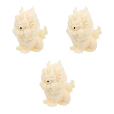 Imagem de KALLORY 3 Peças Estátua Kylin Artesanal Retro Pequena Escultura Kylin Estátua Animal Auspiciosa Figura de Leão de Mesa