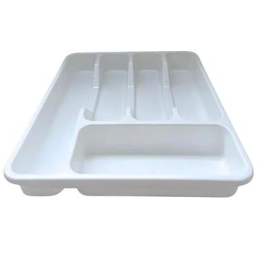 Imagem de Organizador de Talheres para Gaveta com 5 Divisórias – Plástico Resistente – 33,4 x 27,8 x 5 cm | Porta Talher | Organizador de Gaveta (Branco)
