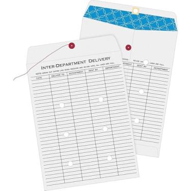 Imagem de Envelopes inter-escritórios, envelopes interdepartamentos, 25,4 cm x 33 cm, cordão e gravata de botão, dupla face, branco – 5 envelopes/pacote