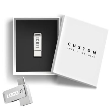 Imagem de Flash drive OTG de metal personalizado com USB 2.0 + conector duplo tipo C, logotipo personalizado para promoções de negócios, eventos, presentes corporativos (100,64 GB)