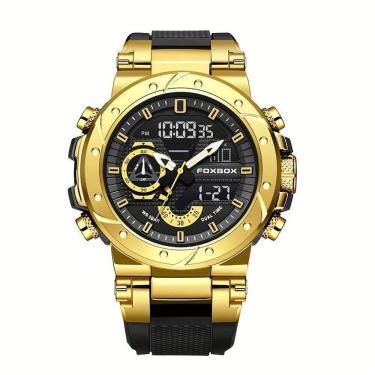 Imagem de Relógio De Quartzo Masculino Com Visor Luminoso Pulseira De Silicone Casual Dourado