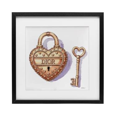 Imagem de Stupell Industries Impressão emoldurada preta com fechadura e chave glamourosa design sob vidro por Amanda Greenwood, 13 x 13