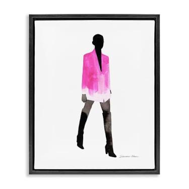Imagem de Stupell Industries Desenho de arte de parede em tela flutuante preta com jaqueta rosa por Simone Elum, 78 x 63 cm