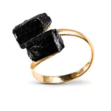 Imagem de Ayana Crystals Anel De Cristal Curativo Ajustável Ayana, Desvio Feito À Mão Para Mulheres Com Cobre Banhado A Ouro, Anéis Destaque Pedra Preciosa Natural Origem Ética (Turmalina)