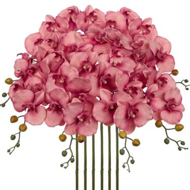 Imagem de 6 peças de hastes artificiais de orquídea de 81 cm, orquídea borboleta rosa, flores falsas Phalaenopsis, para decoração de mesa de escritório, decoração de mesa, orquídeas de seda de toque real para