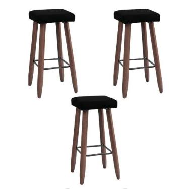 Imagem de Kit 3 Banquetas Altas Quadradas Pés Madeira Modelo Paris - JOTABE, pre