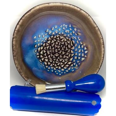 Imagem de BonCera, conjunto de ralador de alho de cerâmica premium, 4 peças, ralador de design vitrificado MilkyWay com descascador de alho, escova de coleta, suporte de exibição, açafrão ralado, gengibre, etc