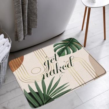 Imagem de Tapete de banho boho de meados do século, folhas verdes, planta, arco simples, arte moderna para banheira, tapetes de banheiro (45 x 76 cm)