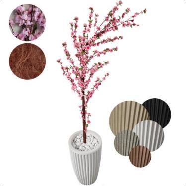 Imagem de Cerejeira Árvore Curvada Rosa Bebê Artificial com Vaso Decorativo - Fl