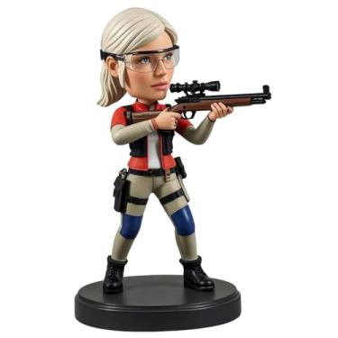 Imagem de Bobblehead de atirador de arma de ar feminino, equipamento tático e postura de rifle, presente exclusivo de 2025 para mãe/irmã/amiga/filha, entusiastas de esportes de arma de ar, arte ousada
