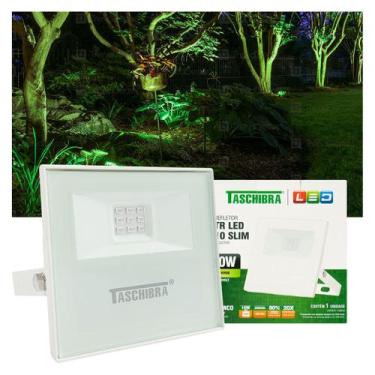 Imagem de Refletor Taschibra TR LED 10 Slim Branco Luz Verde , Luz Verde