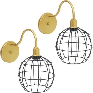 Imagem de 2 Luminárias Arandela de Parede Aramada Globo Preto Industrial Retro D