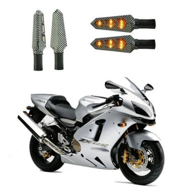 Imagem de KIT 4 Luz Seta Esportiva Pisca Led de Carbono Modelo P03 Moto NINJA ZX