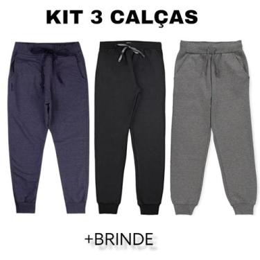 Imagem de Kit 3 Calças Premium Moletom Infantil Juvenil  1 a 16 Com Punho Bolso 