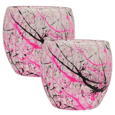 Imagem de Conjunto de 2 Xícaras Personalizadasc- Vidro Decorativas, Design Splash, 80ml para Café e Chá - Cor Rosa Neon - Preto