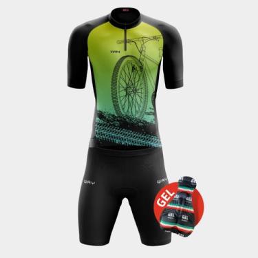Imagem de Conjunto de Ciclismo Masculino - Camisa Bike Roda Verde Degradê (PRO) 